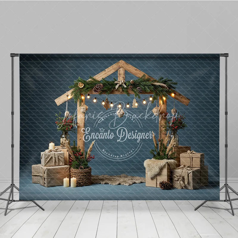 Lofaris Rustic Nativity Manger Arch Photography Backdrop Wooden Stable for Christmas Religious Holiday Photo Background