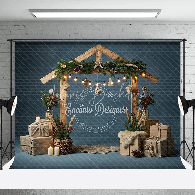 Lofaris Rustic Nativity Manger Arch Photography Backdrop Wooden Stable for Christmas Religious Holiday Photo Background