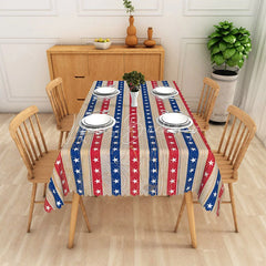 Lofaris Rustic Patriotic Red White and Blue Stars Rectangle Tablecloth Independence Day Celebration Decor