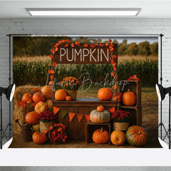 Lofaris Rustic Pumpkin Patch Stand Photography Backdrop Autumn Harvest Scene with Hay Bales Fall Mini Session Background