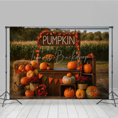 Lofaris Rustic Pumpkin Patch Stand Photography Backdrop Autumn Harvest Scene with Hay Bales Fall Mini Session Background