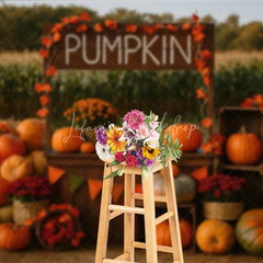 Lofaris Rustic Pumpkin Patch Stand Photography Backdrop Autumn Harvest Scene with Hay Bales Fall Mini Session Background