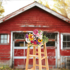 Lofaris Rustic Red Barn Garage Photography Backdrop Old Farm Building in an Autumn Forest Countryside Photo Prop Scene