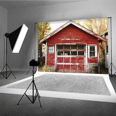 Lofaris Rustic Red Barn Garage Photography Backdrop Old Farm Building in an Autumn Forest Countryside Photo Prop Scene