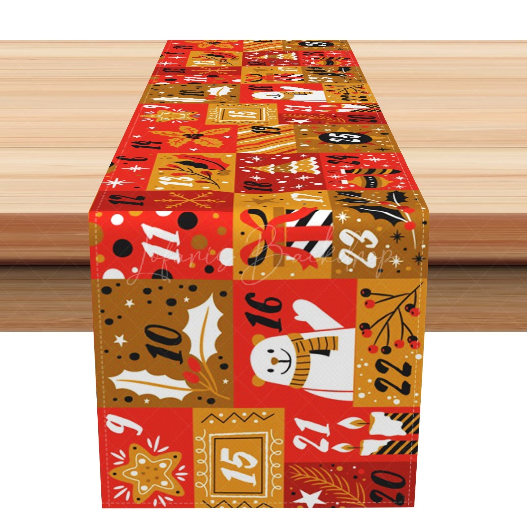 Lofaris Rustic Red Christmas Stamp Checkered Table Runner