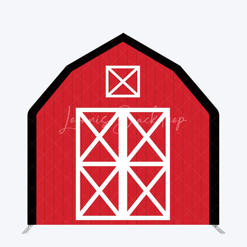 Lofaris Rustic Red White Farm House Barn Door Arch Backdrop