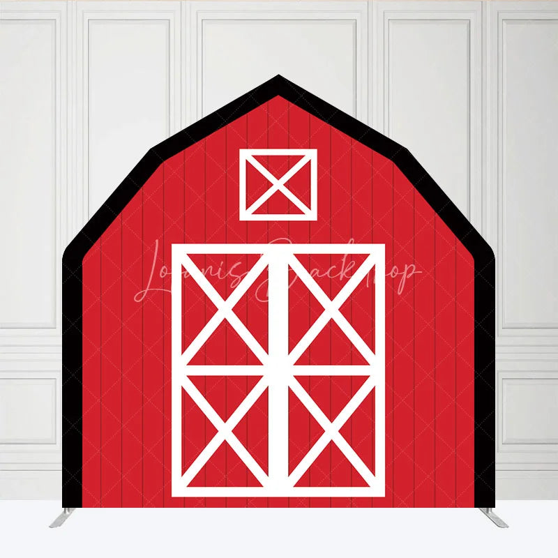 Lofaris Rustic Red White Farm House Barn Door Arch Backdrop