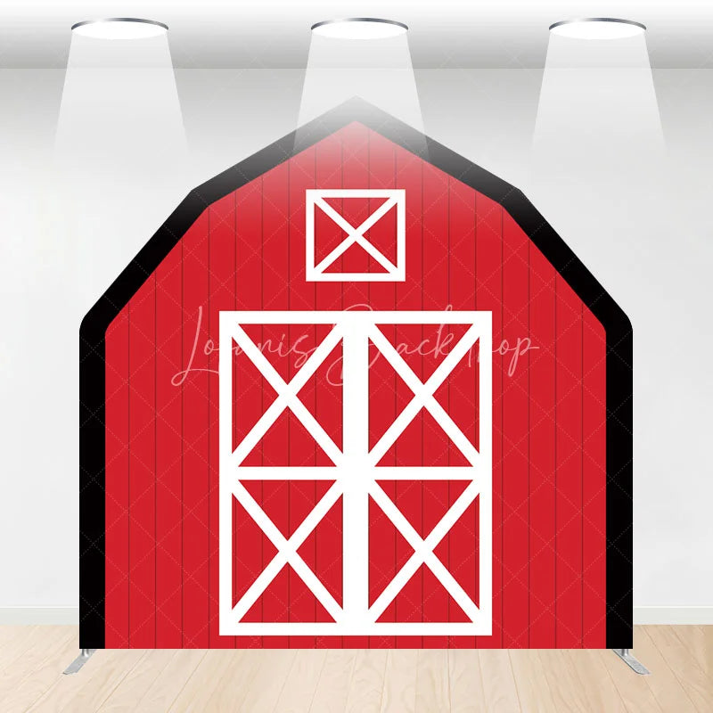 Lofaris Rustic Red White Farm House Barn Door Arch Backdrop