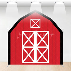 Lofaris Rustic Red White Farm House Barn Door Arch Backdrop