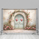 Lofaris Rustic Retro Door Pink Floral Valentines Day Backdrop