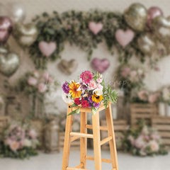 Lofaris Rustic Simple Balloons Floral Valentines Day Backdrop