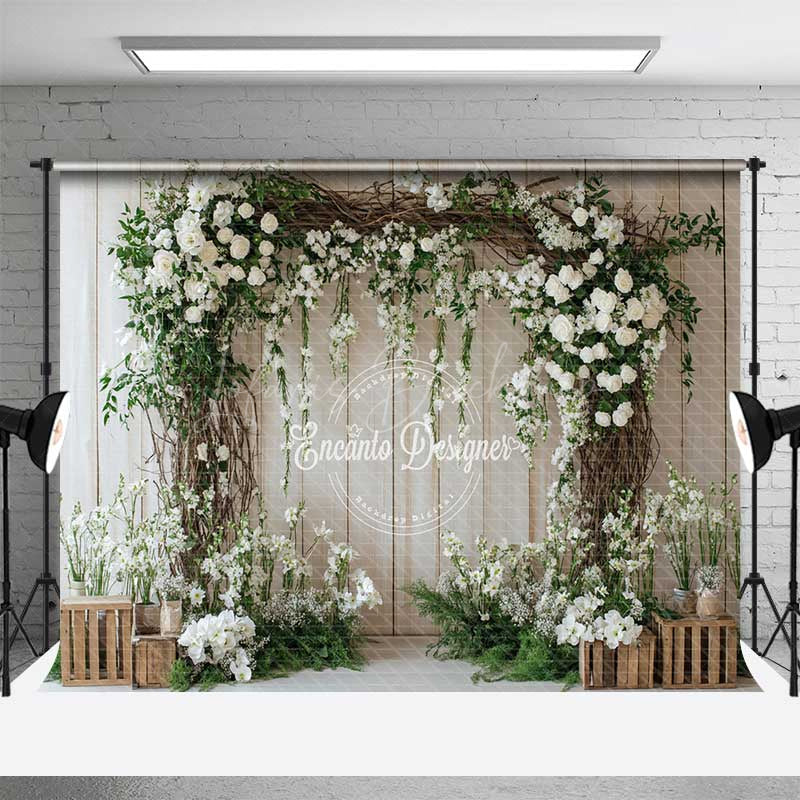Lofaris Rustic Vine Arch Wedding Photography Backdrop White Roses and Natural Greenery Country Barn Ceremony Photo Prop