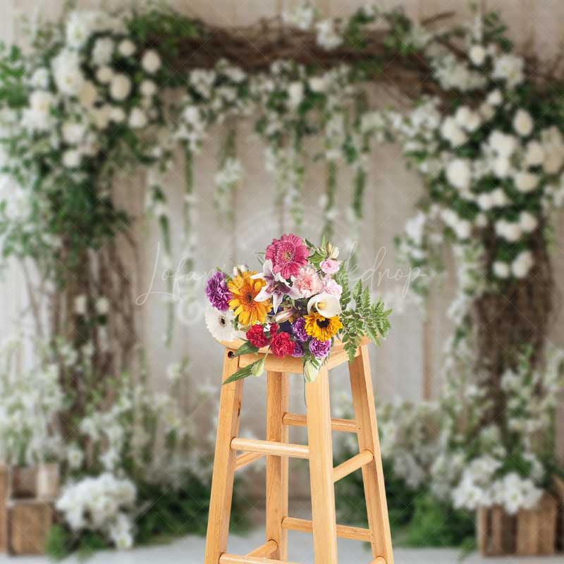 Lofaris Rustic Vine Arch Wedding Photography Backdrop White Roses and Natural Greenery Country Barn Ceremony Photo Prop