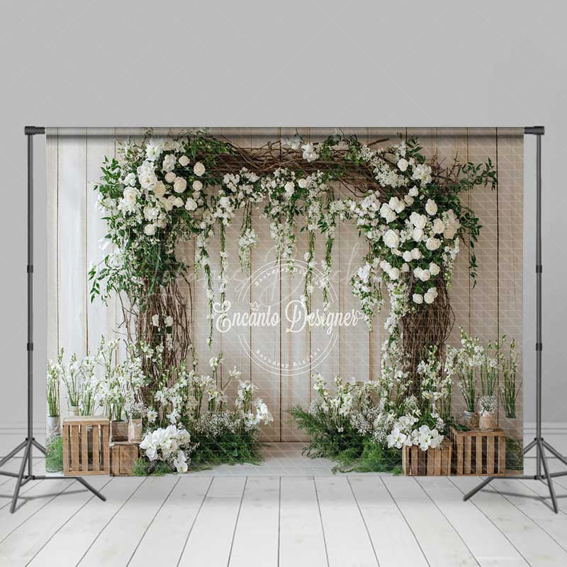 Lofaris Rustic Vine Arch Wedding Photography Backdrop White Roses and Natural Greenery Country Barn Ceremony Photo Prop