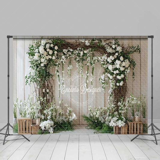 Lofaris Rustic Vine Arch Wedding Photography Backdrop White Roses and Natural Greenery Country Barn Ceremony Photo Prop