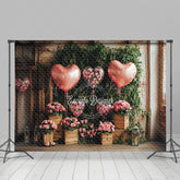 Lofaris Rustic Wall Greenery Pink Floral Balloons Backdrop