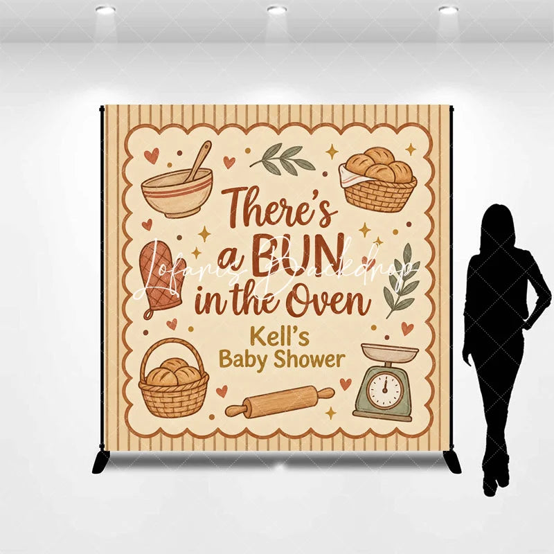 Lofaris Rustic Watercolor Baking Theme Bun in the Oven Custom Backdrop Personalized Baby Shower Photo Booth Decor