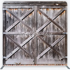 Lofaris Rustic Weathered Wood Barn Door with X-Beams Square Double-Sided Backdrop Farmhouse Vintage Photo Prop