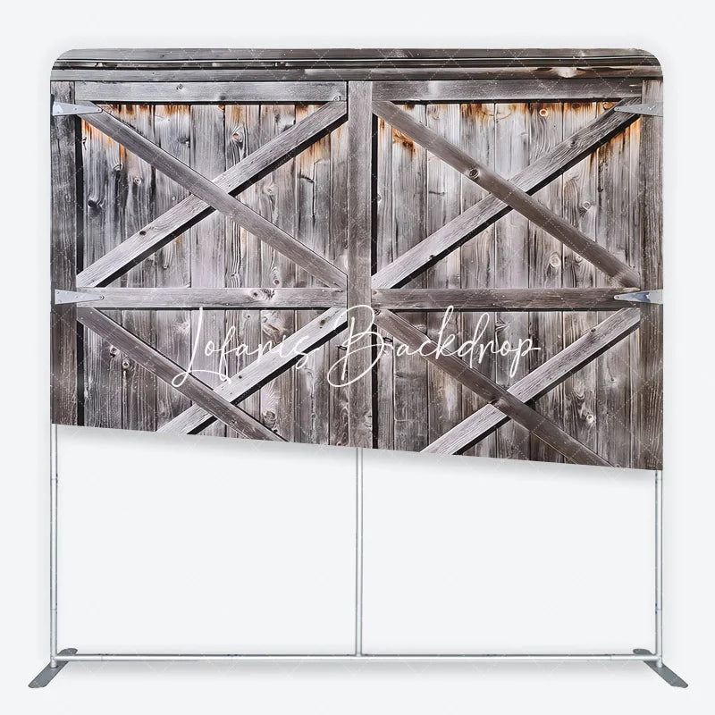 Lofaris Rustic Weathered Wood Barn Door with X-Beams Square Double-Sided Backdrop Farmhouse Vintage Photo Prop