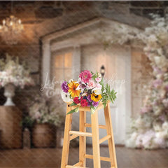 Lofaris Rustic Wedding Backdrop White Door on Stone Wall Pink Floral Arch Photography Background for Bridal Shower
