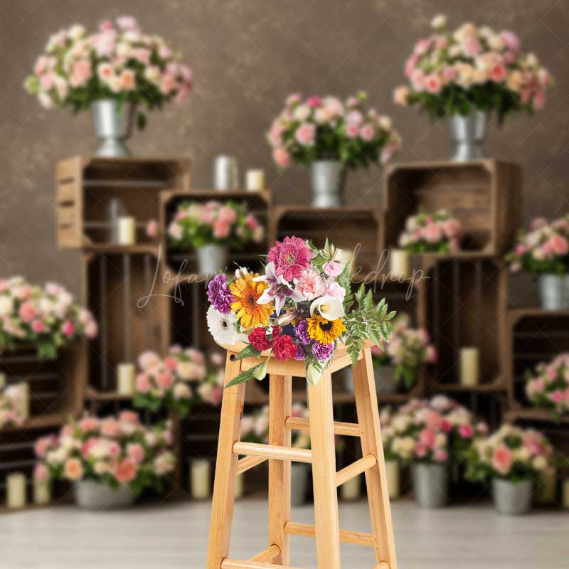 Lofaris Rustic Wedding Photography Backdrop Pink and Cream Roses in Crates Romantic Floral Studio Photo Prop Decor