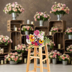 Lofaris Rustic Wedding Photography Backdrop Pink and Cream Roses in Crates Romantic Floral Studio Photo Prop Decor