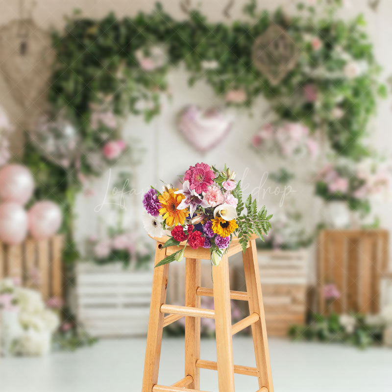Lofaris Rustic White Wall Greenery Floral Balloons Backdrop