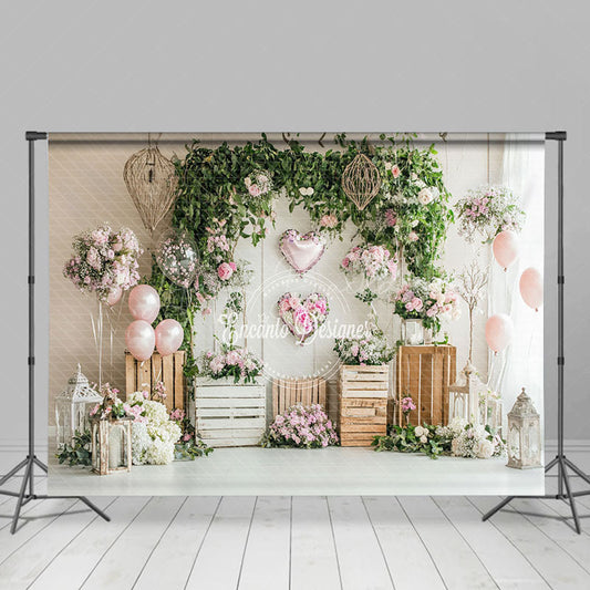 Lofaris Rustic White Wall Greenery Floral Balloons Backdrop