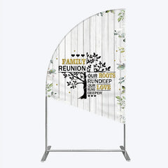Lofaris Rustic White Wood Family Reunion Half Moon Arch Backdrop Greenery and Gold Glitter Tree Decor for Special Occasion Party