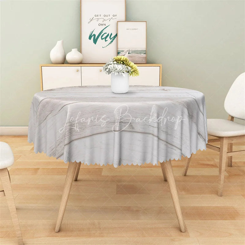 Lofaris Rustic White Wood Round Tablecloth Whitewashed Wooden Plank Texture Table Cover for Farmhouse