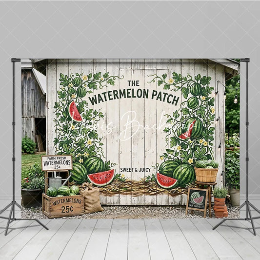 Lofaris Rustic White Wood Watermelon Patch Photography Backdrop Summer Farm Harvest Party Decor