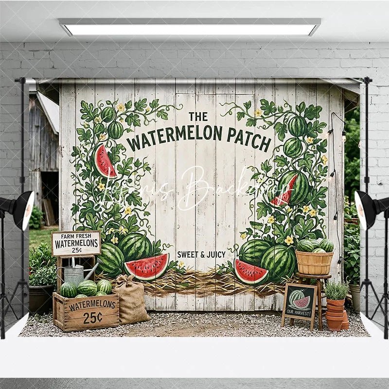 Lofaris Rustic White Wood Watermelon Patch Photography Backdrop Summer Farm Harvest Party Decor