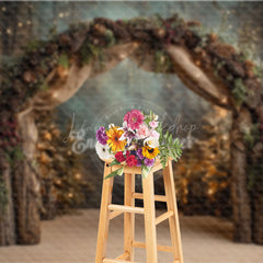 Lofaris Rustic Winter Arch Photography Backdrop with Pinecones Forest String Lights Christmas Wedding Background