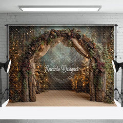Lofaris Rustic Winter Arch Photography Backdrop with Pinecones Forest String Lights Christmas Wedding Background