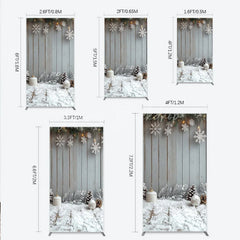 Lofaris Rustic Winter Holiday Rectangle Backdrop Snowy Wood Background with Flocked Pinecones Farmhouse Christmas Decor