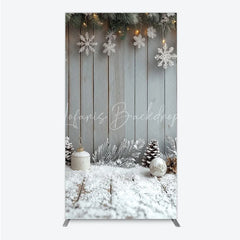 Lofaris Rustic Winter Holiday Rectangle Backdrop Snowy Wood Background with Flocked Pinecones Farmhouse Christmas Decor