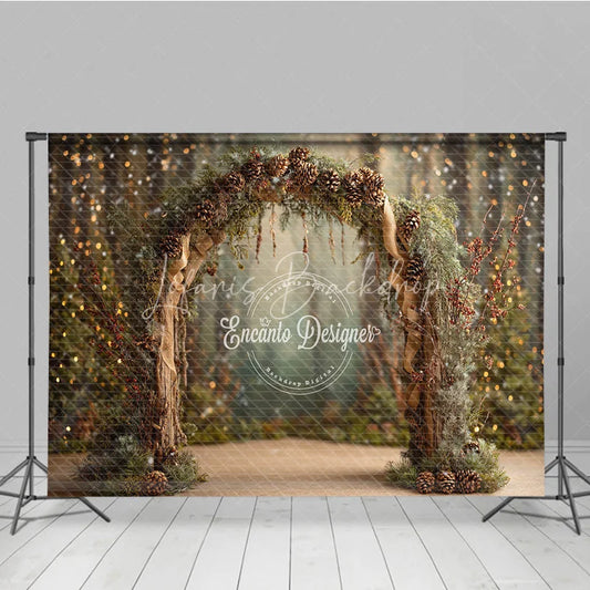 Lofaris Rustic Winter Wedding Arch Backdrop Pinecone and Berries Decor Enchanted Forest Holiday Photography Props