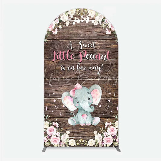 Lofaris Rustic Wood and Floral Little Peanut Arch Backdrop Pink Rose Elephant Baby Shower Decoration