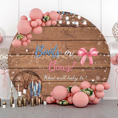Lofaris Rustic Wood Boots or Bows Gender Reveal Round Backdrop Country Baby Shower Party Decor