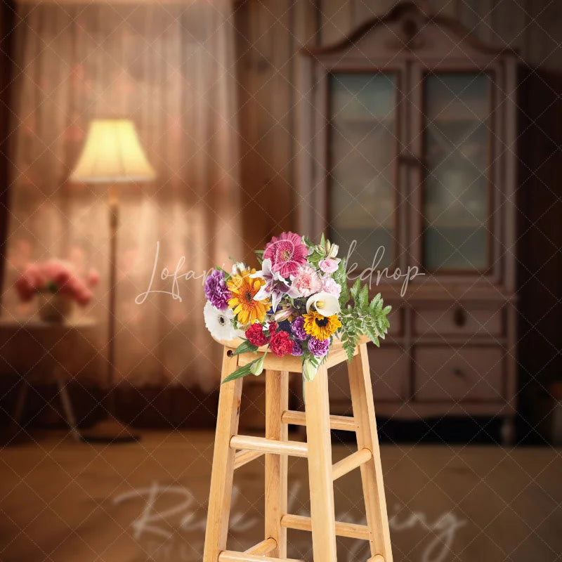 Lofaris Rustic Wood Cabin Interior Photography Backdrop Vintage Cabinet and Lamp Studio Background