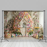 Lofaris Rustic Wood Floral Egg Shape House Easter Backdrop