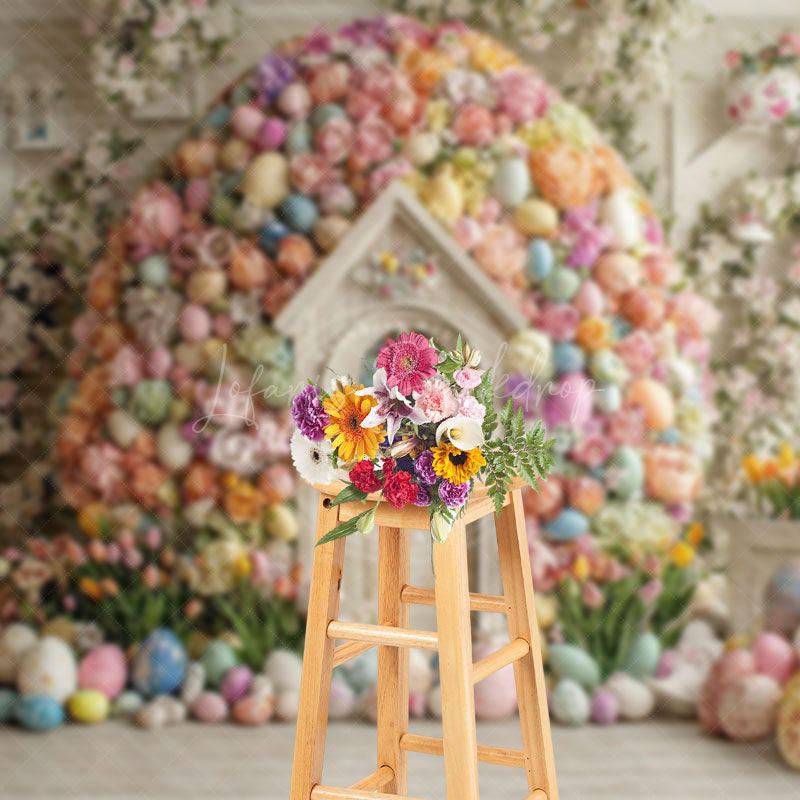 Lofaris Rustic Wood Floral Egg Shape House Easter Backdrop
