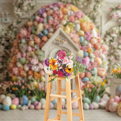 Lofaris Rustic Wood Floral Egg Shape House Easter Backdrop