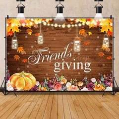 Lofaris Rustic Wood Harvest Scene Thanksgiving Day Backdrop Pumpkins and Maple Leaves Cozy Autumn Decoration