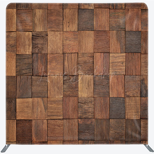 Lofaris Rustic Wood Mosaic Double-Sided Tension Fabric Backdrop 3D Blocks for Farmhouse Party Photo Booth Background