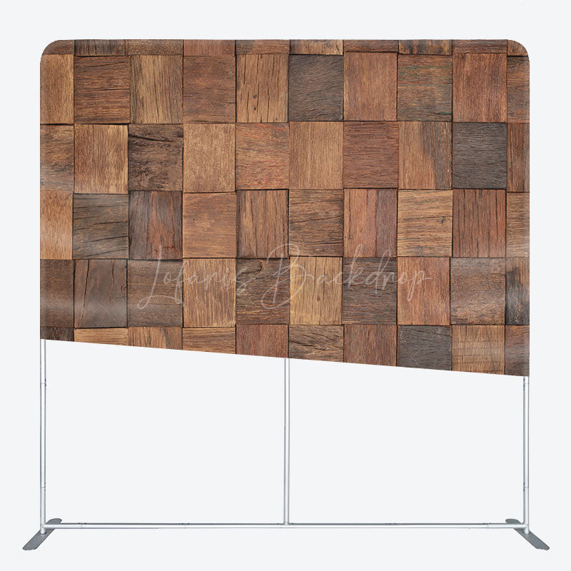 Lofaris Rustic Wood Mosaic Double-Sided Tension Fabric Backdrop 3D Blocks for Farmhouse Party Photo Booth Background