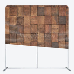 Lofaris Rustic Wood Mosaic Double-Sided Tension Fabric Backdrop 3D Blocks for Farmhouse Party Photo Booth Background