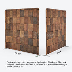 Lofaris Rustic Wood Mosaic Double-Sided Tension Fabric Backdrop 3D Blocks for Farmhouse Party Photo Booth Background