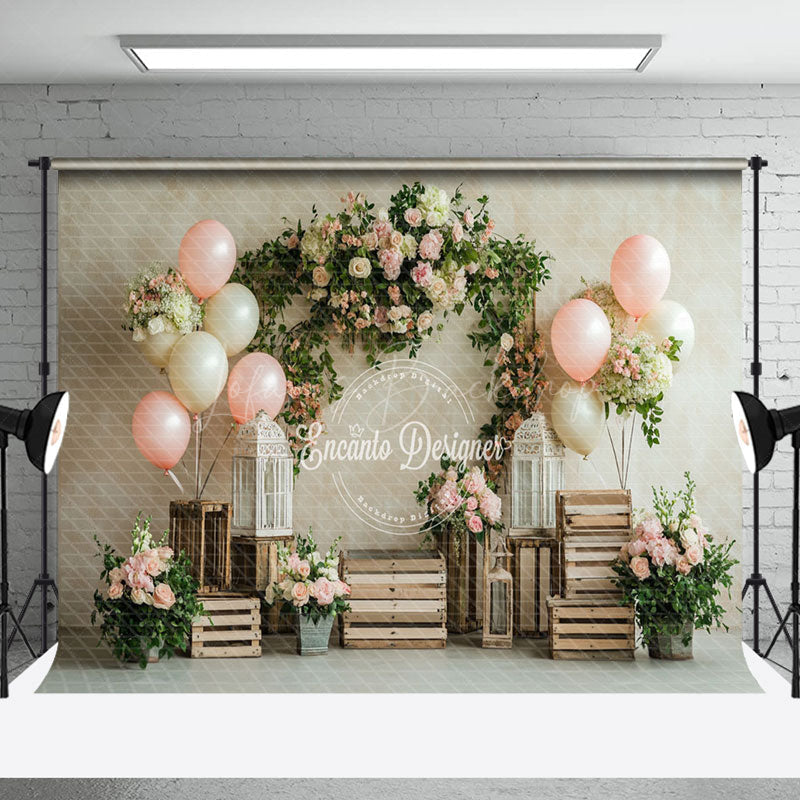 Lofaris Rustic Wood Ornaments Floral Valentines Day Backdrop