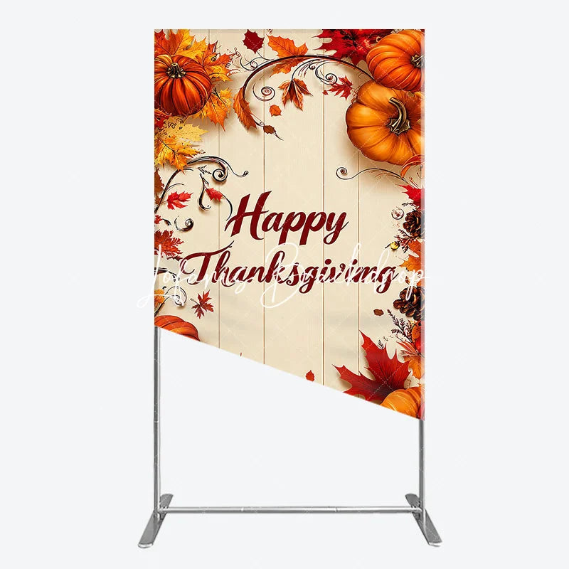 Lofaris Rustic Wood Panel Happy Thanksgiving Autumn Leaves and Pumpkins Rectangle Arch Backdrop Festive Fall Harvest Decor